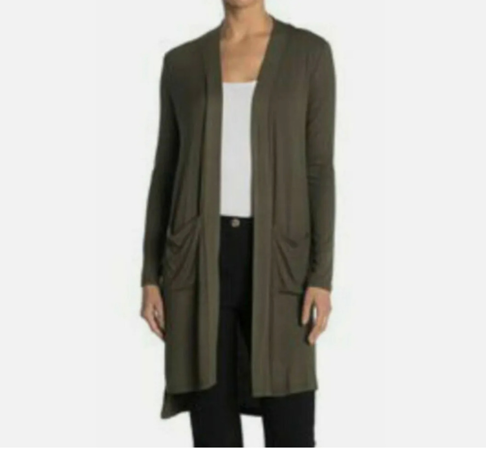 NWT Catherine Malandrino MEDIUM Ribbed Long Cardigan Grape Leaf Green MSRP $88